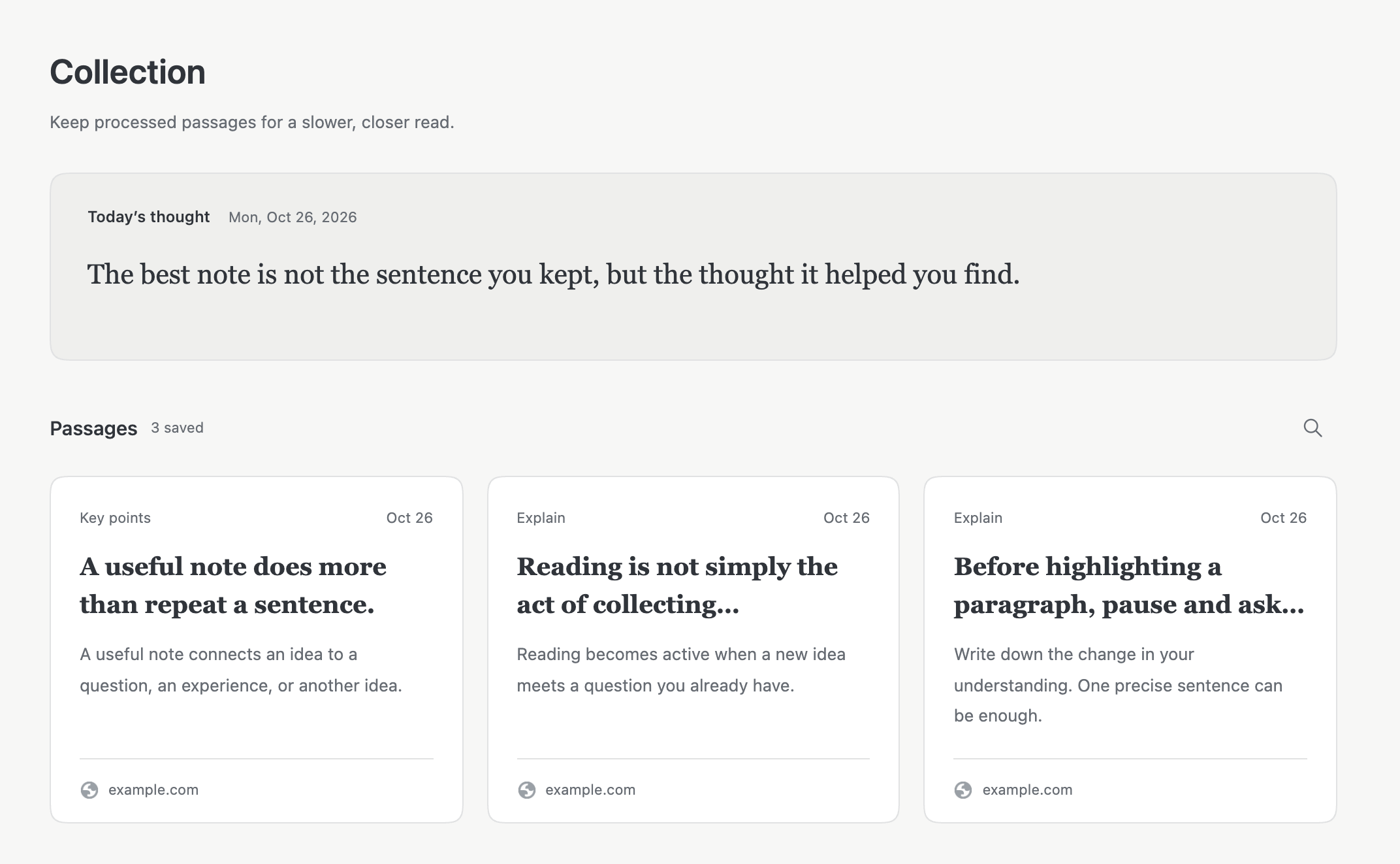 Aside’s Collection page with a daily reflection and three saved passages.